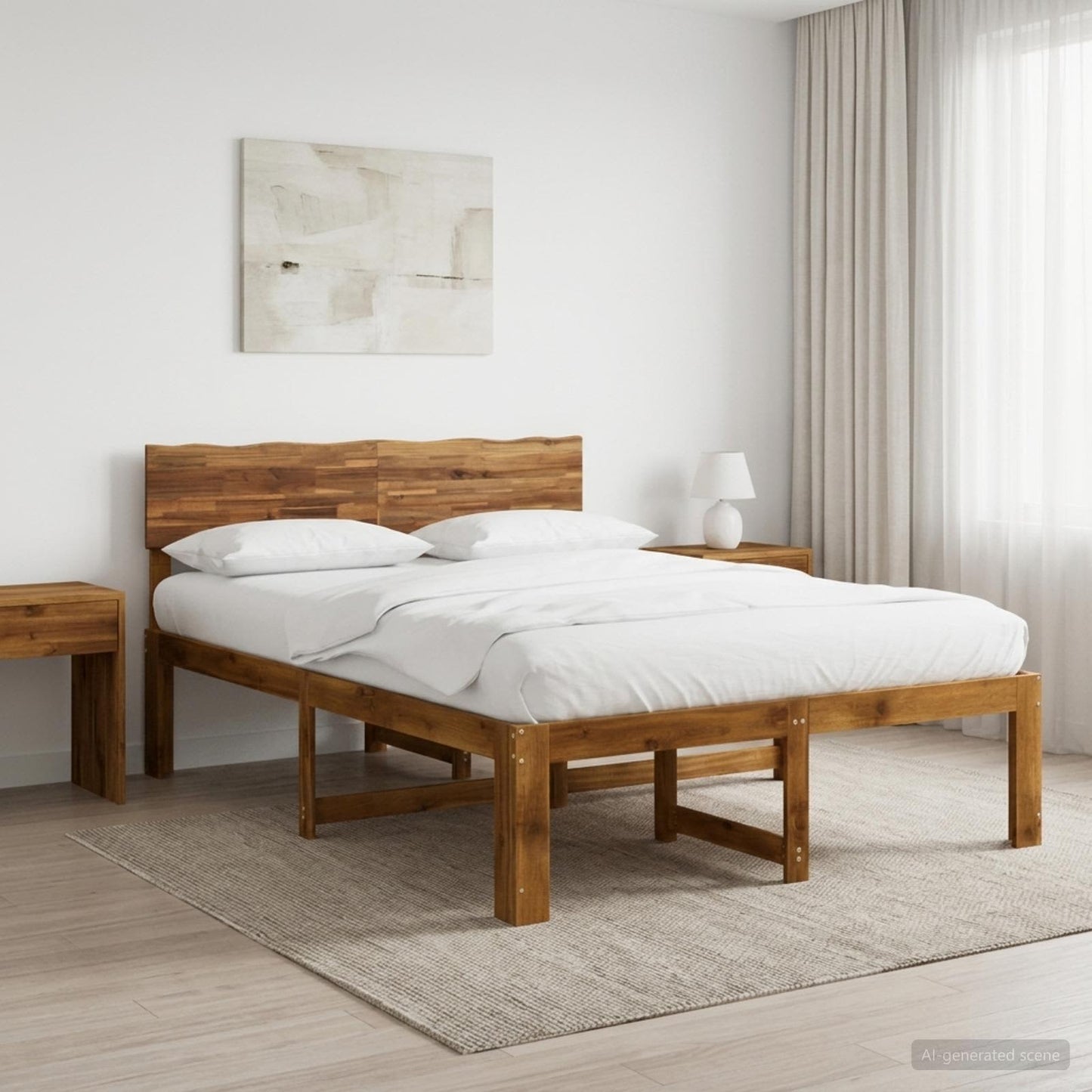 Double Bed Frame with Headboard ROSTOCK Natural 150 x 200 cm
