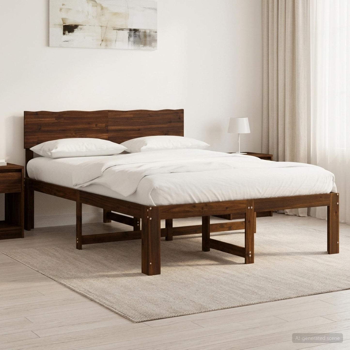 Double Bed Frame with Headboard ROSTOCK Dark Brown 160 x 200 cm