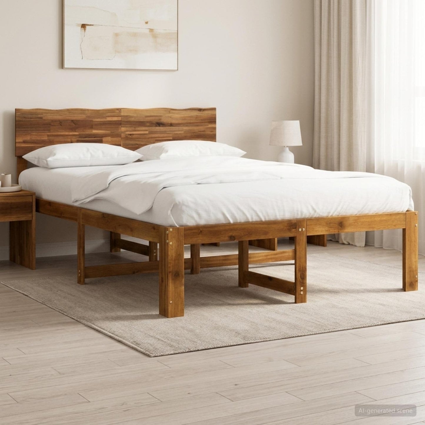Double Bed Frame with Headboard ROSTOCK Natural 160 x 200 cm