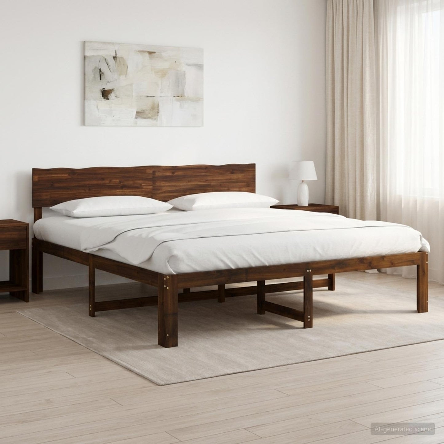 Double Bed Frame with Headboard ROSTOCK Dark Brown 180 x 200 cm
