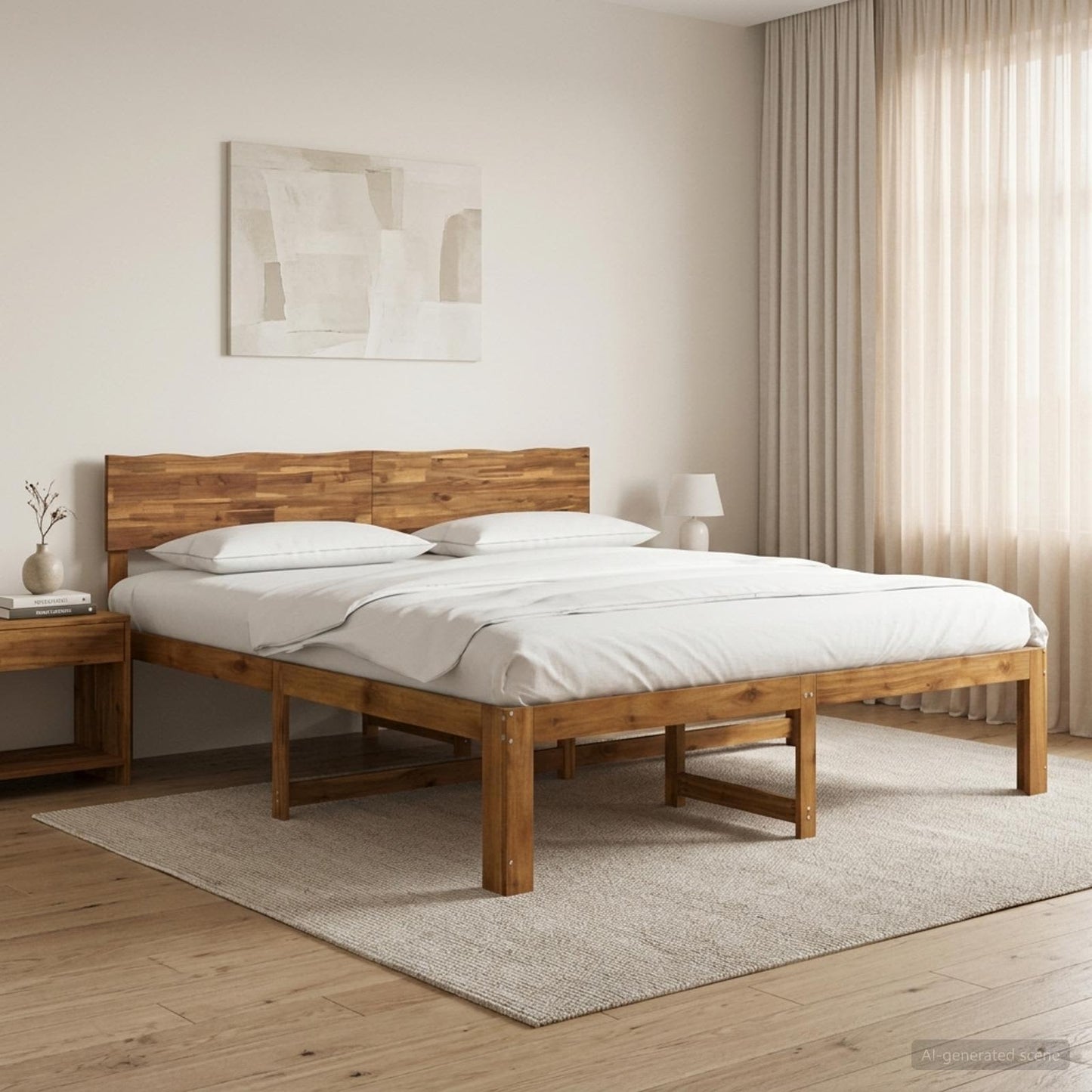 Double Bed Frame with Headboard ROSTOCK Natural 180 x 200 cm