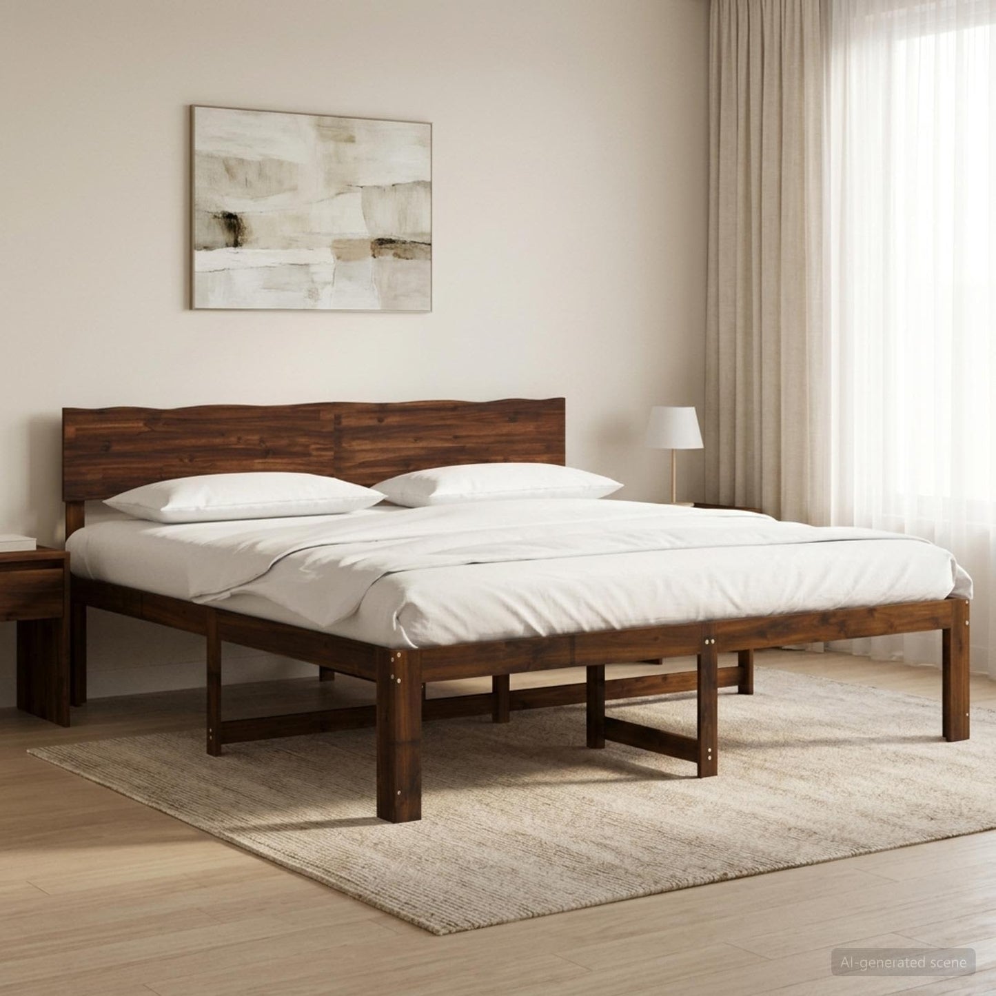 Double Bed Frame with Headboard ROSTOCK Dark Brown 200 x 200 cm