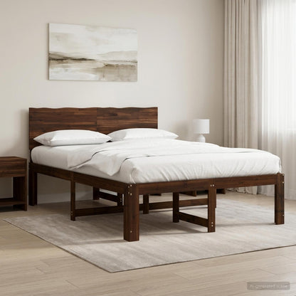 Double Bed Frame with Headboard ROSTOCK Dark Brown 135 x 190 cm