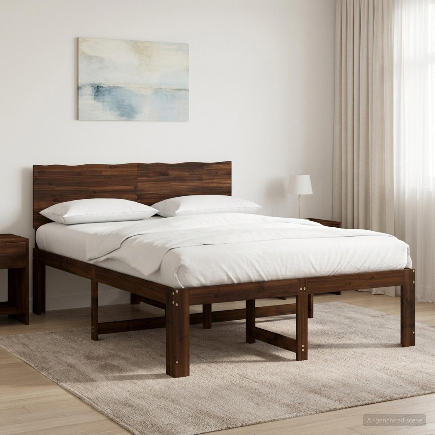 Double Bed Frame with Headboard ROSTOCK Dark Brown 140 x 190 cm