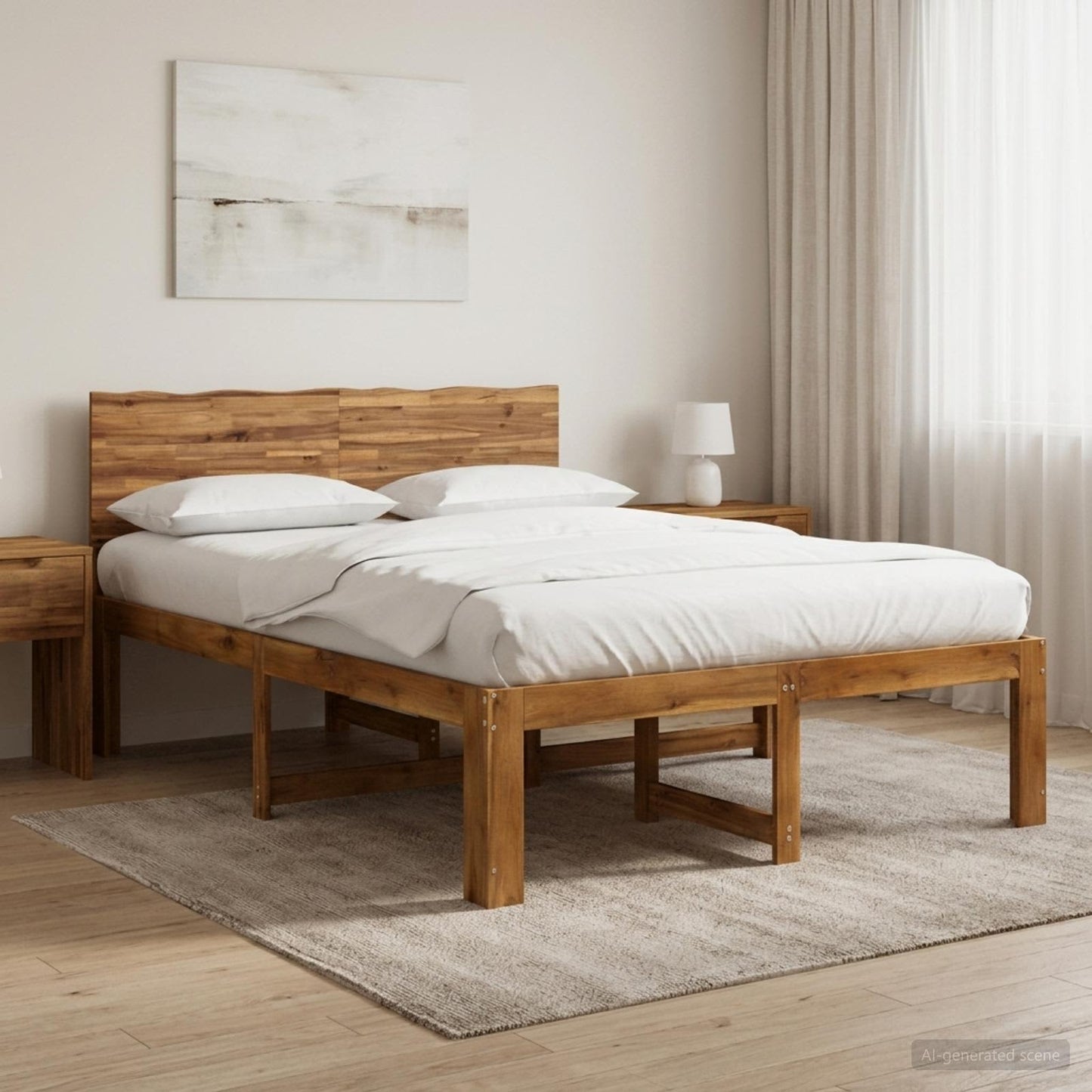 Double Bed Frame with Headboard ROSTOCK Natural 140 x 190 cm