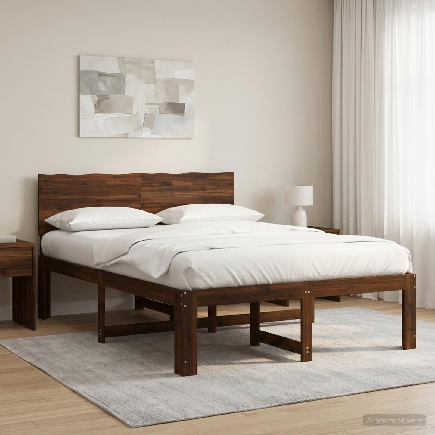 Double Bed Frame with Headboard ROSTOCK Dark Brown 150 x 200 cm
