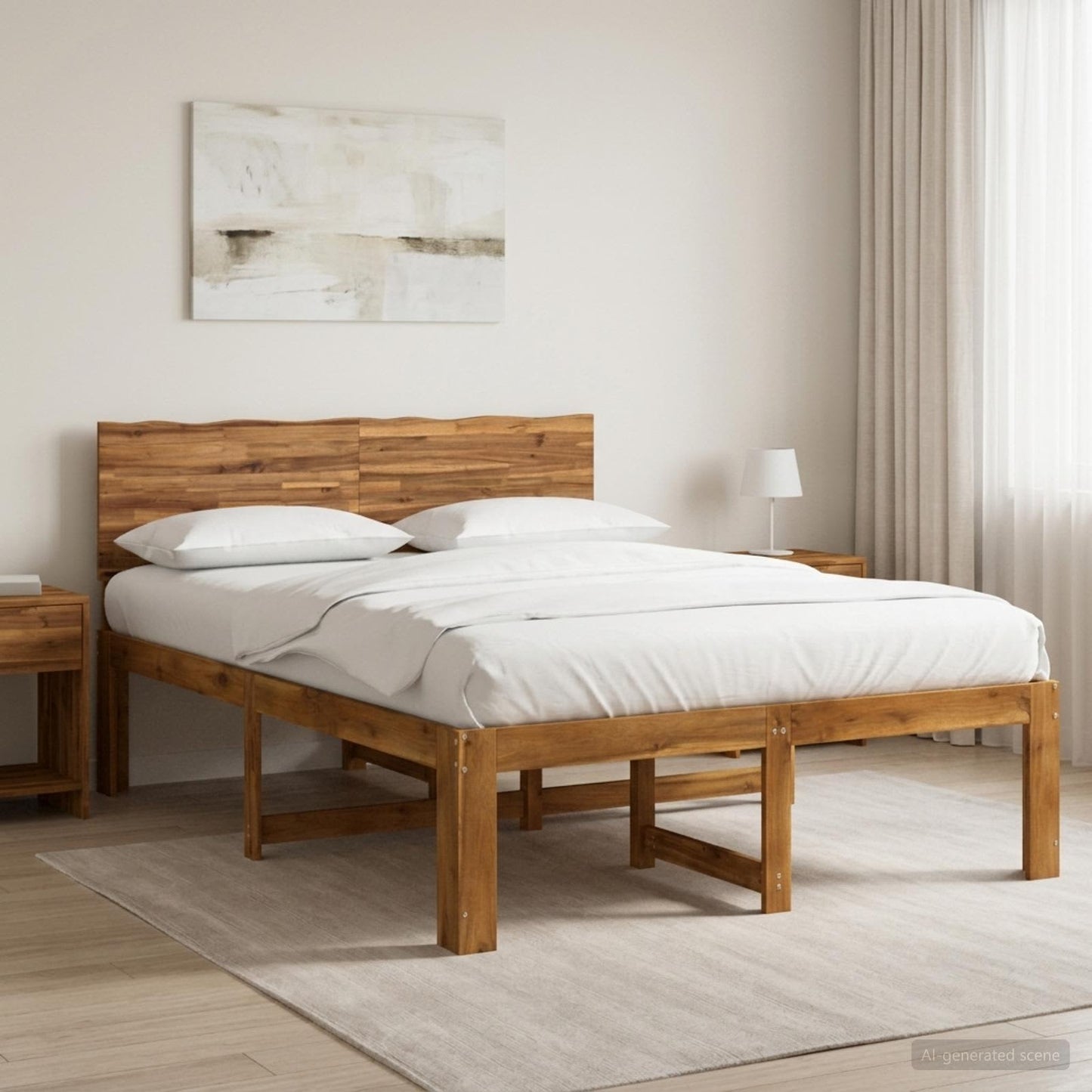 Double Bed Frame with Headboard ROSTOCK Natural 150 x 200 cm