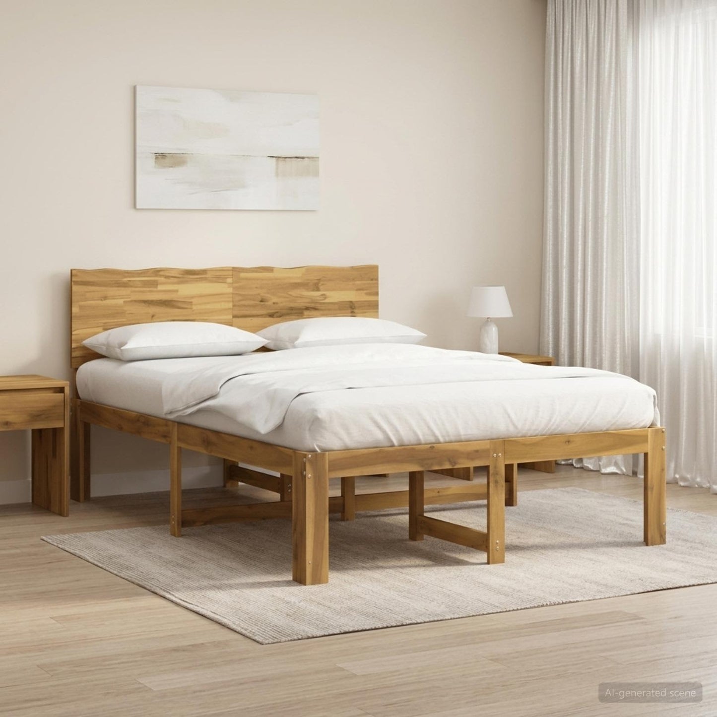 Double Bed Frame with Headboard ROSTOCK White 150 x 200 cm