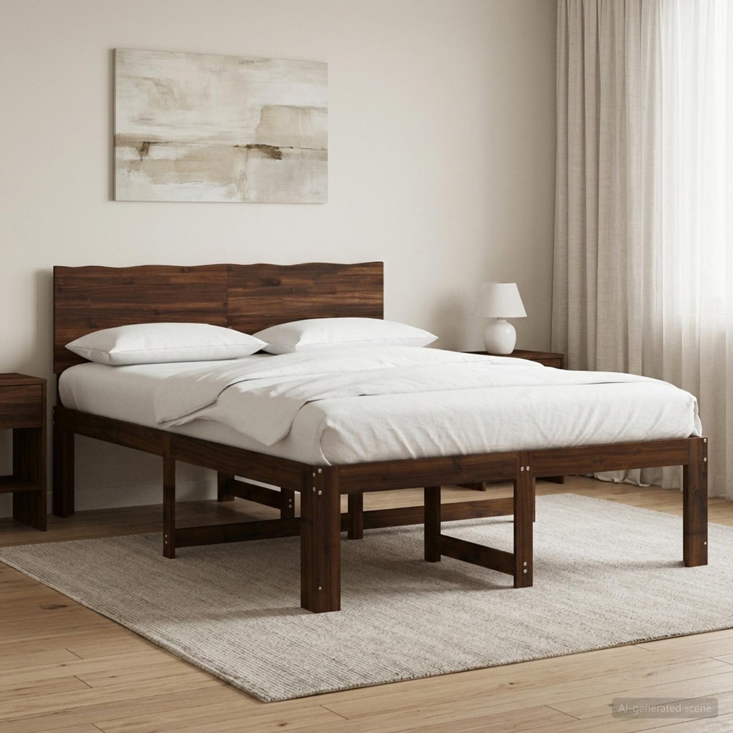 Double Bed Frame with Headboard ROSTOCK Dark Brown 160 x 200 cm