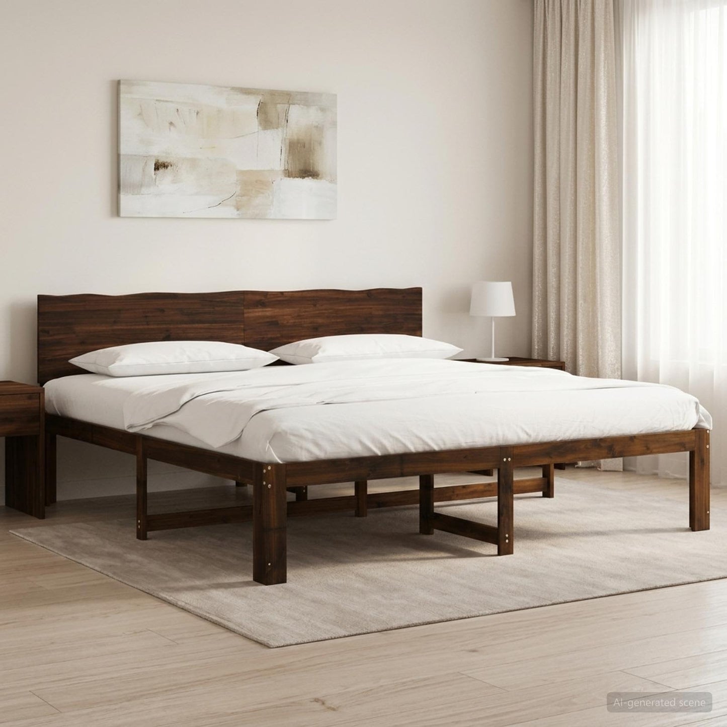 Double Bed Frame with Headboard ROSTOCK Dark Brown 200 x 200 cm