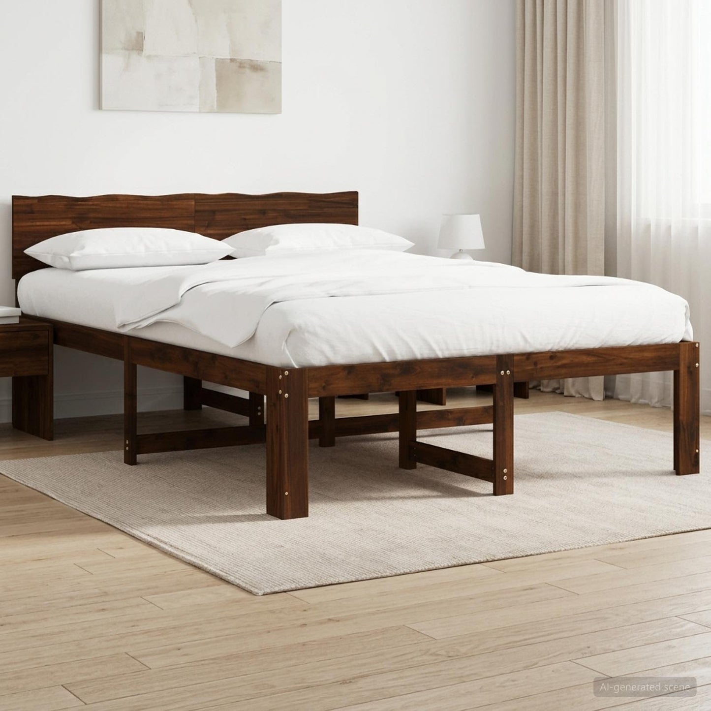 Double Bed Frame with Headboard ROSTOCK Dark Brown 150 x 200 cm