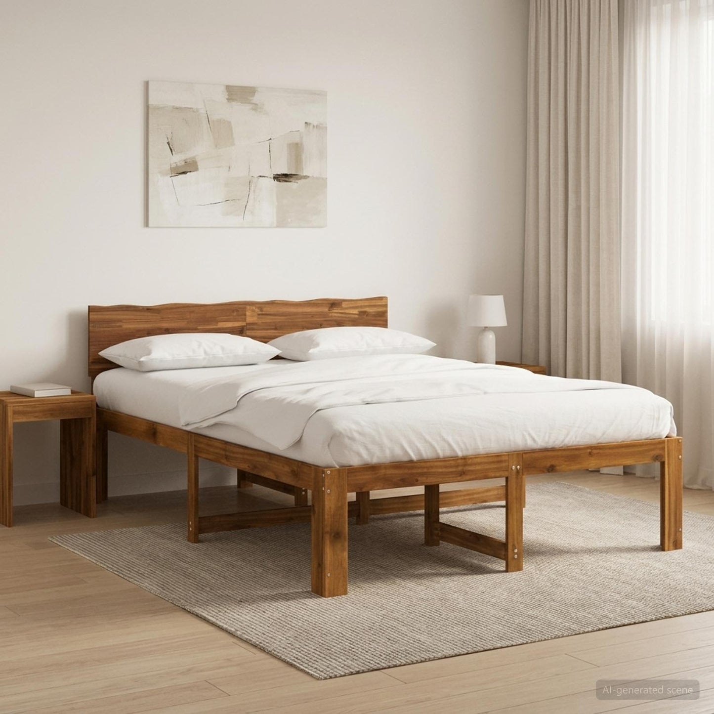 Double Bed Frame with Headboard ROSTOCK Natural 150 x 200 cm
