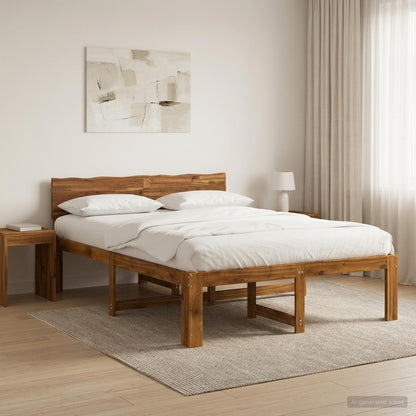 Double Bed Frame with Headboard ROSTOCK Natural 150 x 200 cm