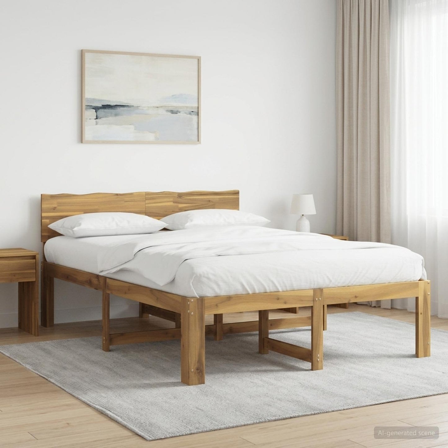 Double Bed Frame with Headboard ROSTOCK White 150 x 200 cm
