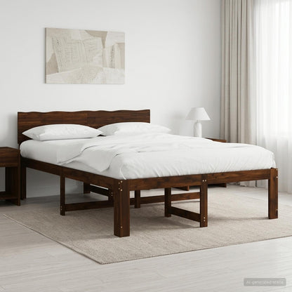 Double Bed Frame with Headboard ROSTOCK Dark Brown 160 x 200 cm
