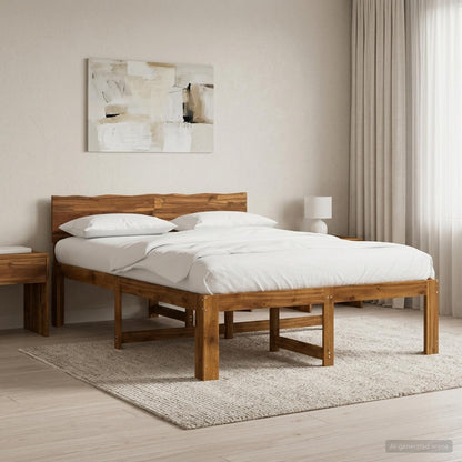 Double Bed Frame with Headboard ROSTOCK Natural 160 x 200 cm