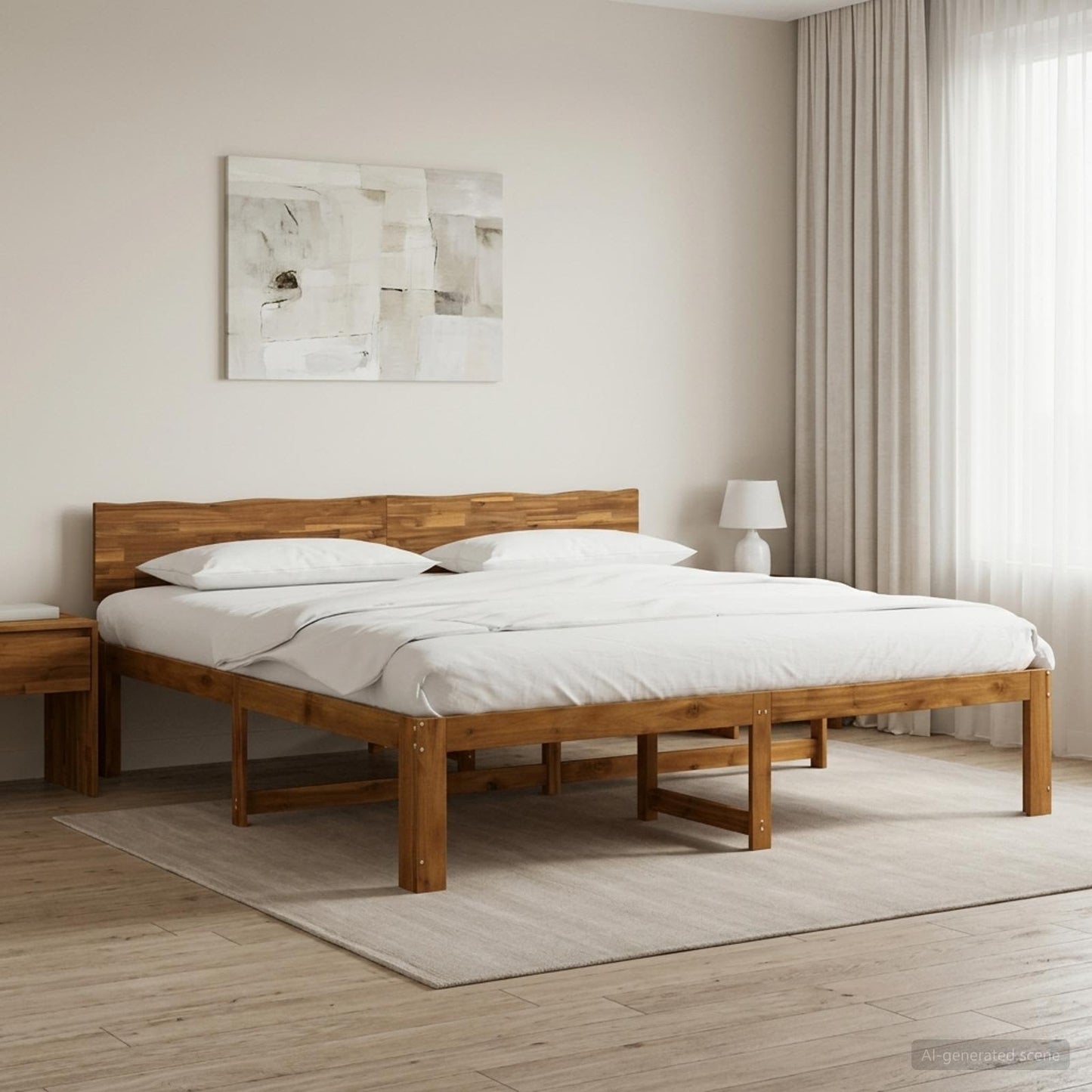 Double Bed Frame with Headboard ROSTOCK Natural 180 x 200 cm