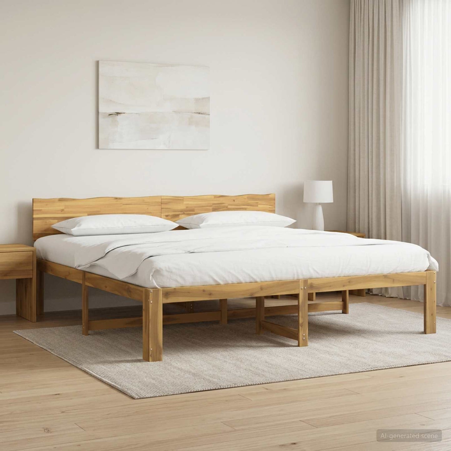 Double Bed Frame with Headboard ROSTOCK White 180 x 200 cm