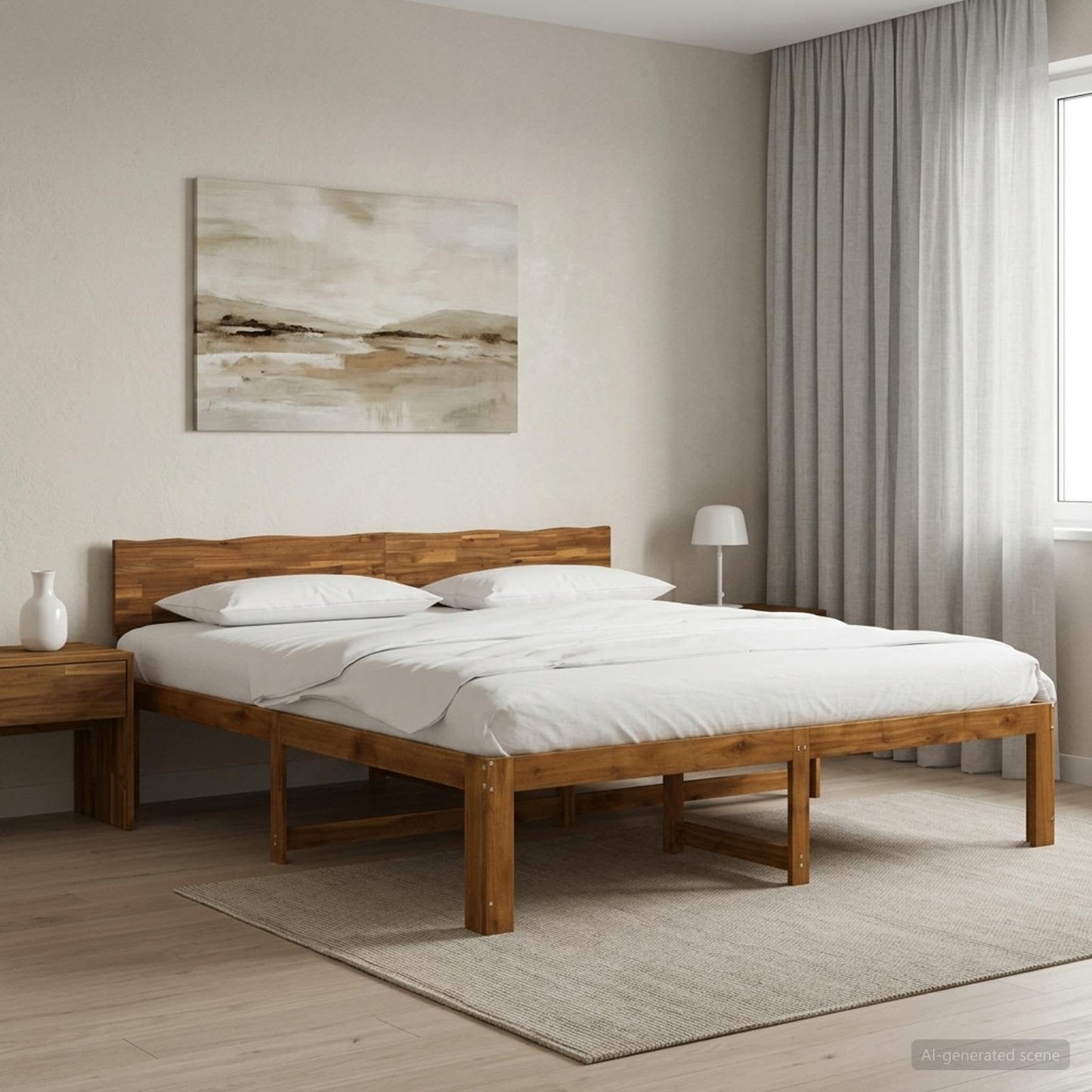 Double Bed Frame with Headboard ROSTOCK Natural 200 x 200 cm