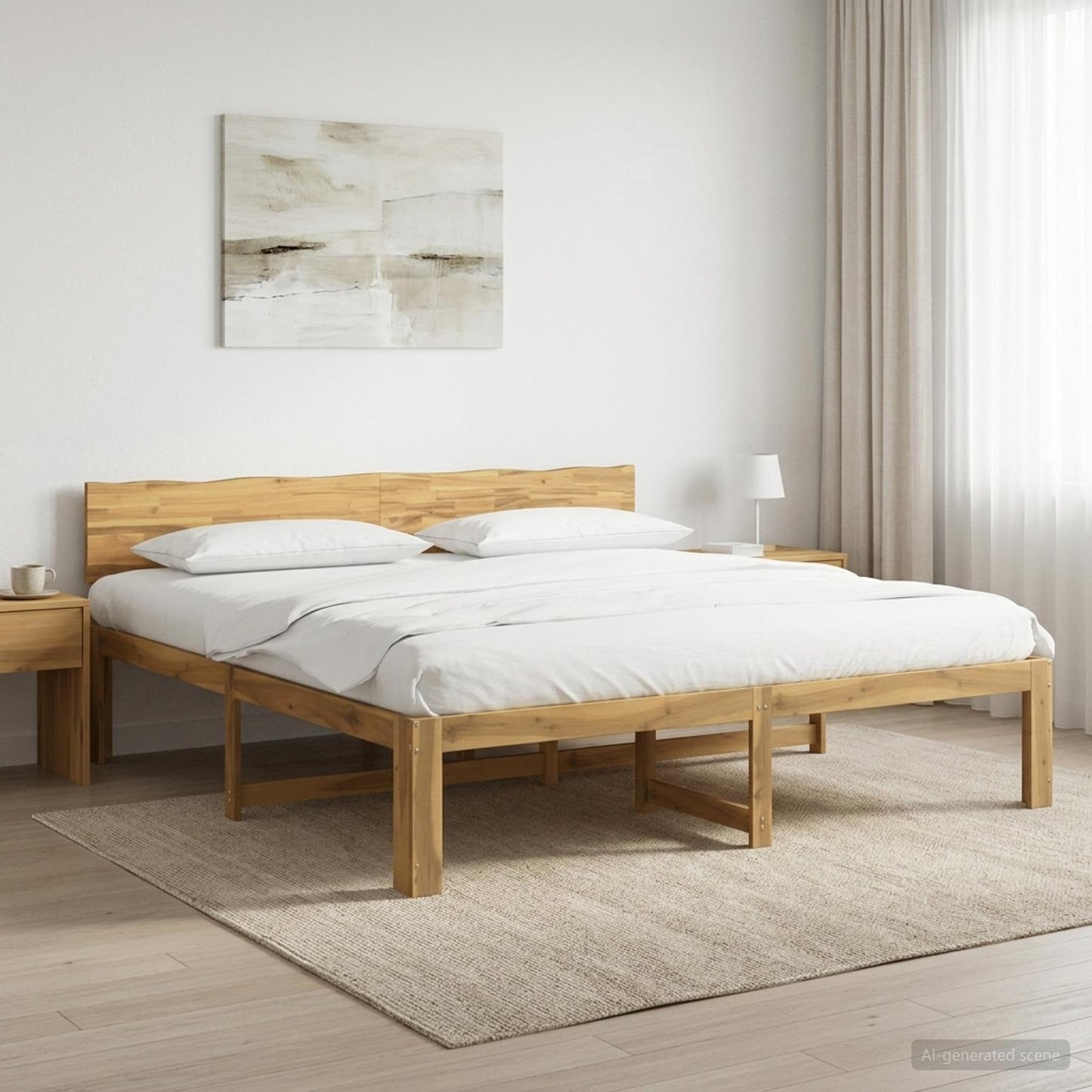 Double Bed Frame with Headboard ROSTOCK White 200 x 200 cm