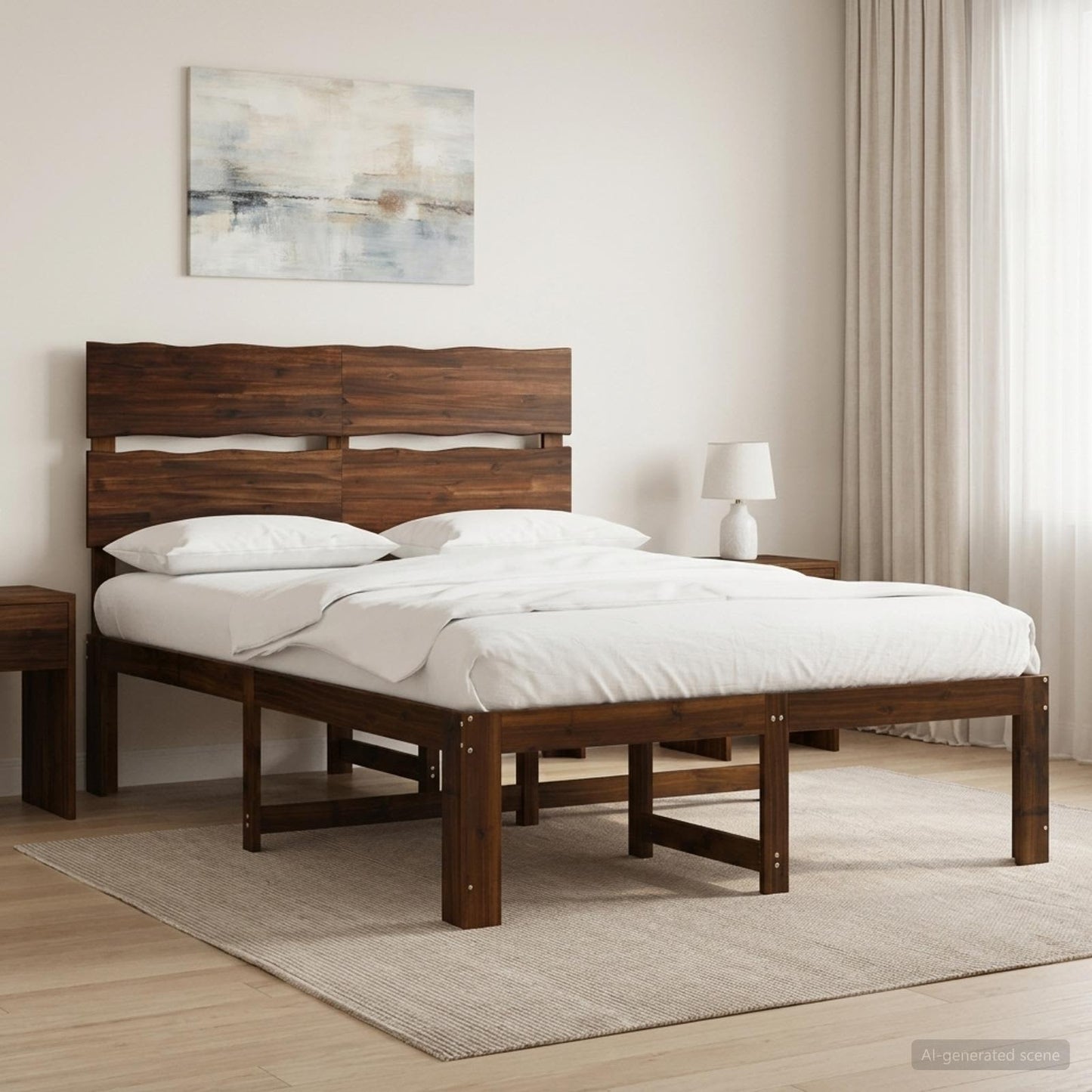 Double Bed Frame with Headboard ROSTOCK Dark Brown 120 x 190 cm