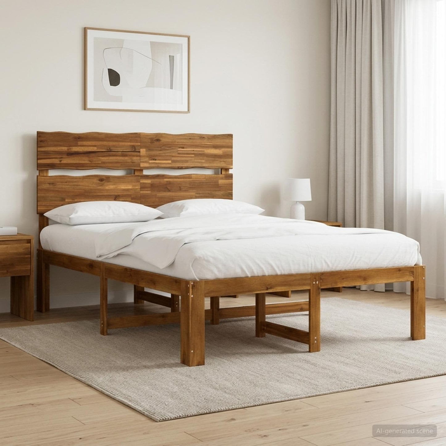 Double Bed Frame with Headboard ROSTOCK Natural 120 x 190 cm