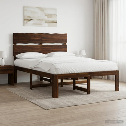 Double Bed Frame with Headboard ROSTOCK Dark Brown 135 x 190 cm