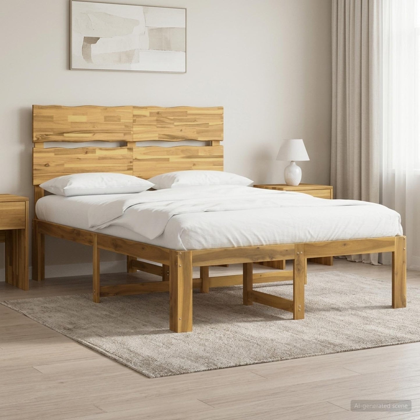 Double Bed Frame with Headboard ROSTOCK White 135 x 190 cm