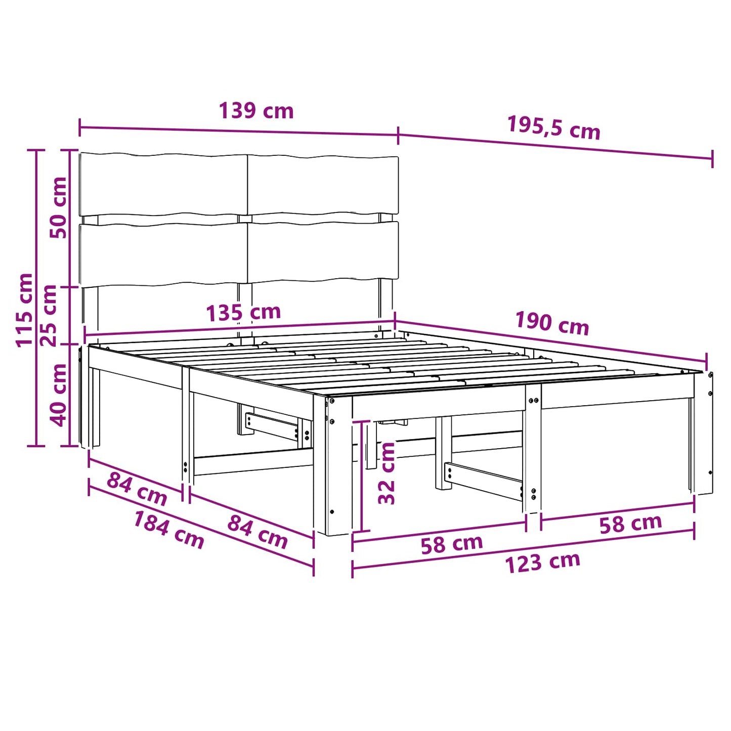 Double Bed Frame with Headboard ROSTOCK White 135 x 190 cm