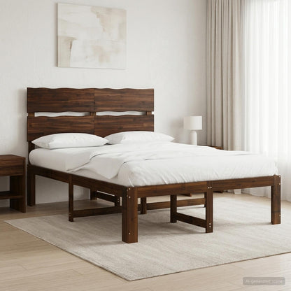 Double Bed Frame with Headboard ROSTOCK Dark Brown 140 x 190 cm