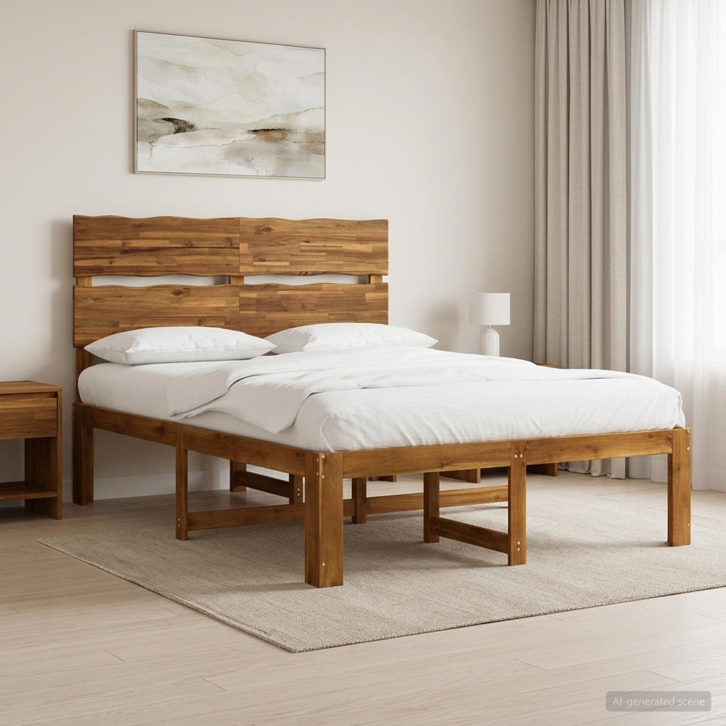 Double Bed Frame with Headboard ROSTOCK Natural 140 x 190 cm