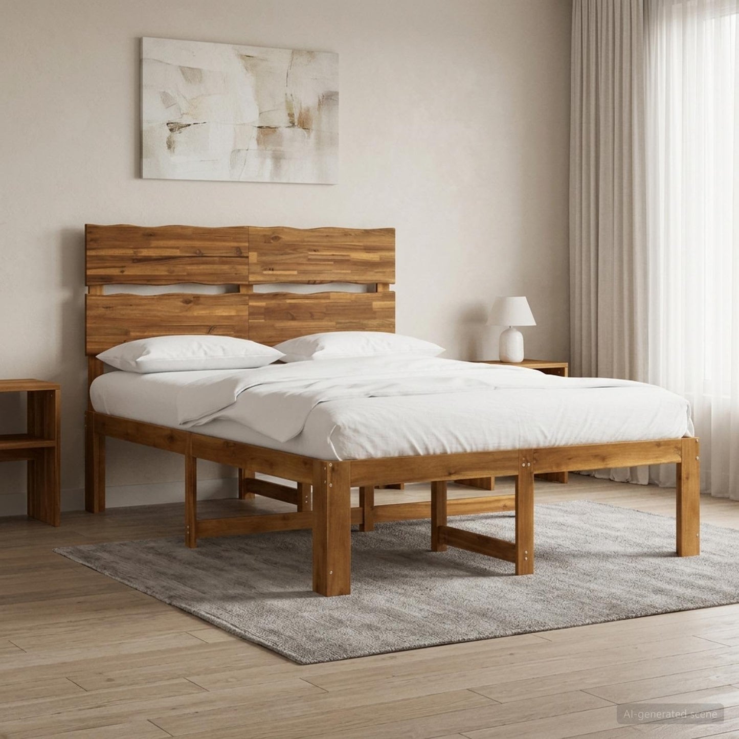 Double Bed Frame with Headboard ROSTOCK Natural 120 x 200 cm
