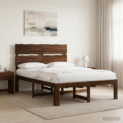 Double Bed Frame with Headboard ROSTOCK Dark Brown 140 x 200 cm