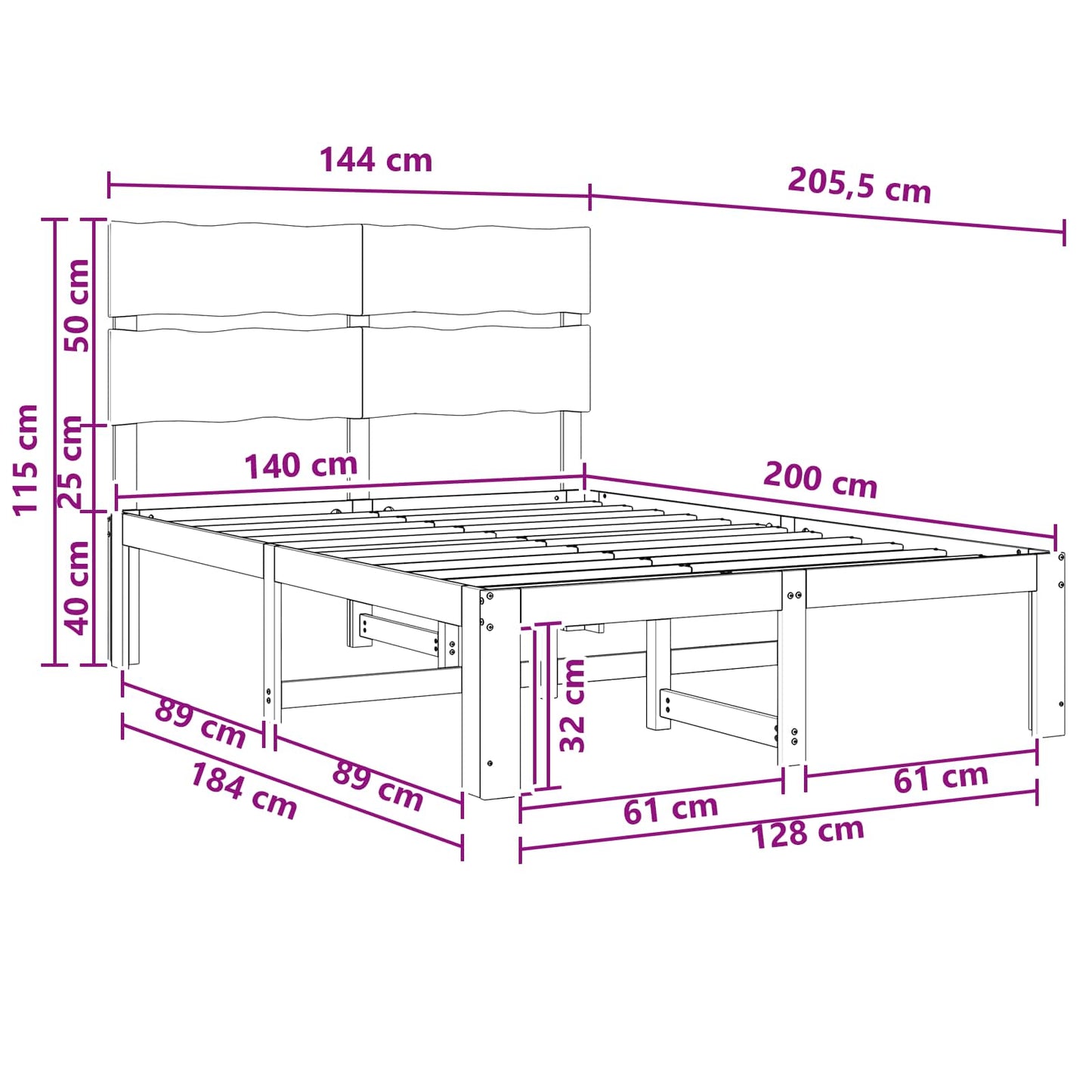 Double Bed Frame with Headboard ROSTOCK White 140 x 200 cm