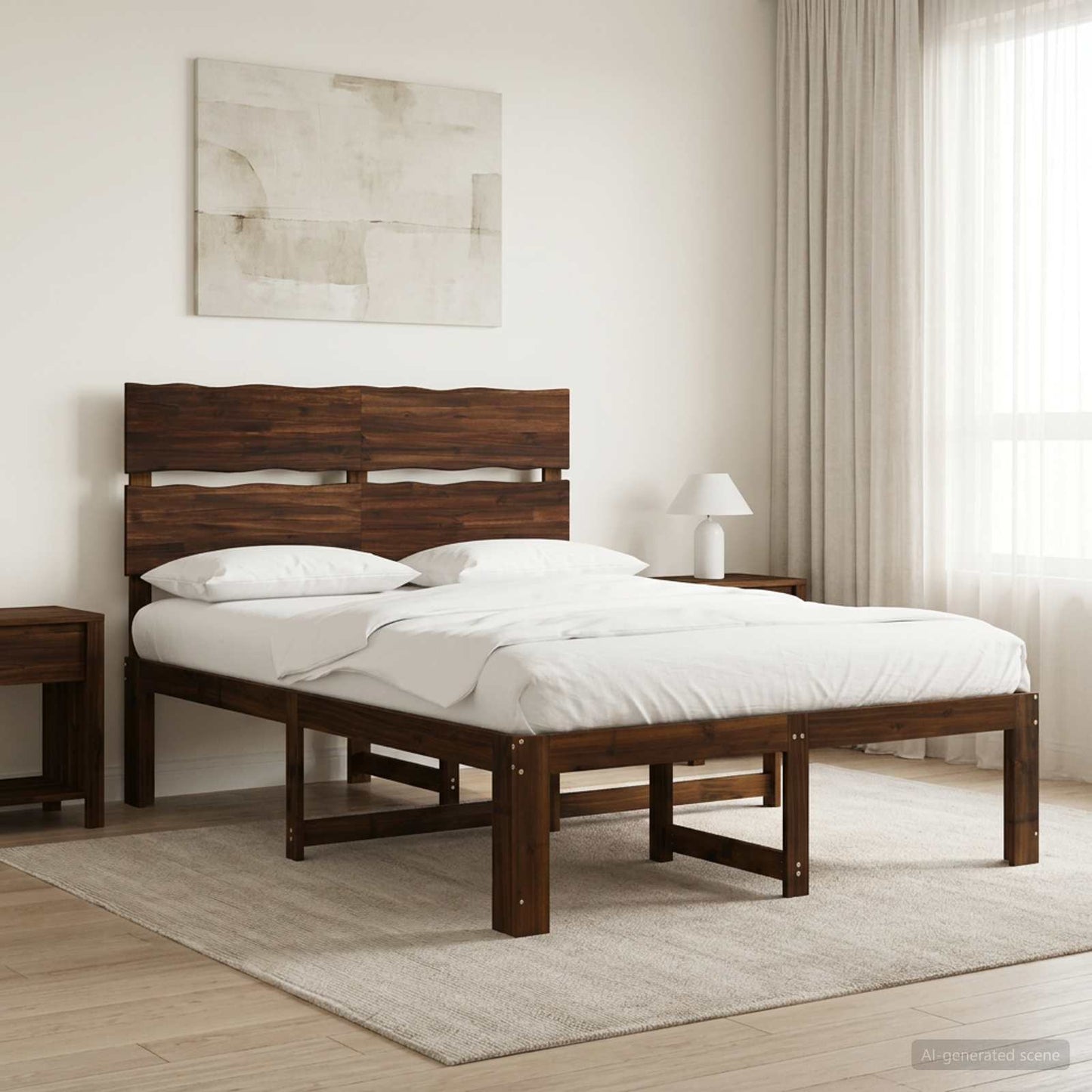 Double Bed Frame with Headboard ROSTOCK Dark Brown 150 x 200 cm