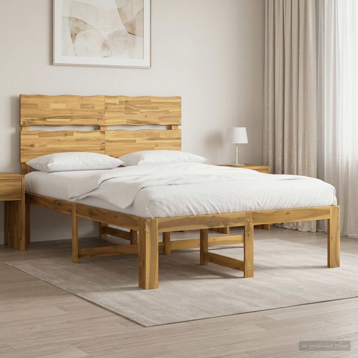 Double Bed Frame with Headboard ROSTOCK White 150 x 200 cm