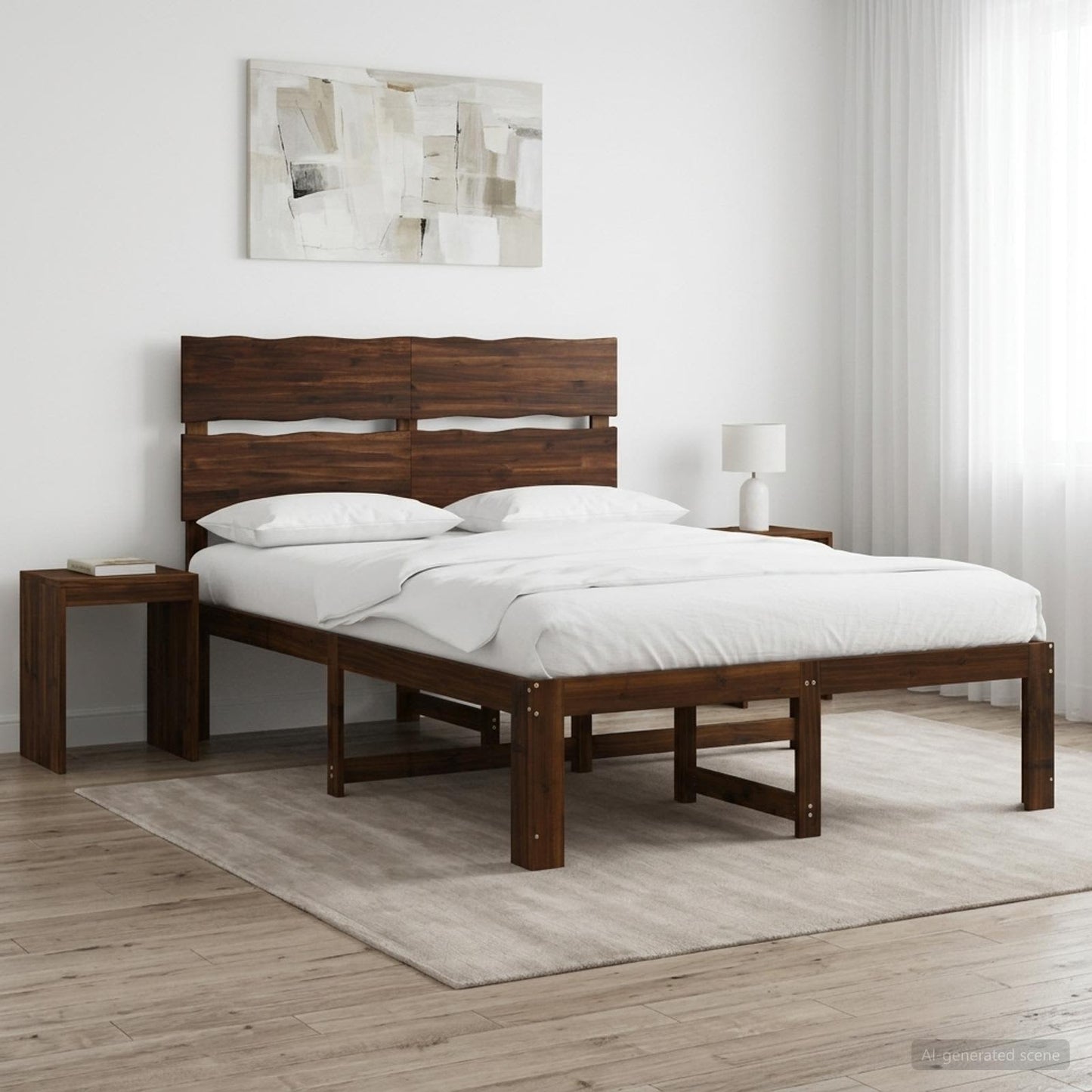 Double Bed Frame with Headboard ROSTOCK Dark Brown 160 x 200 cm
