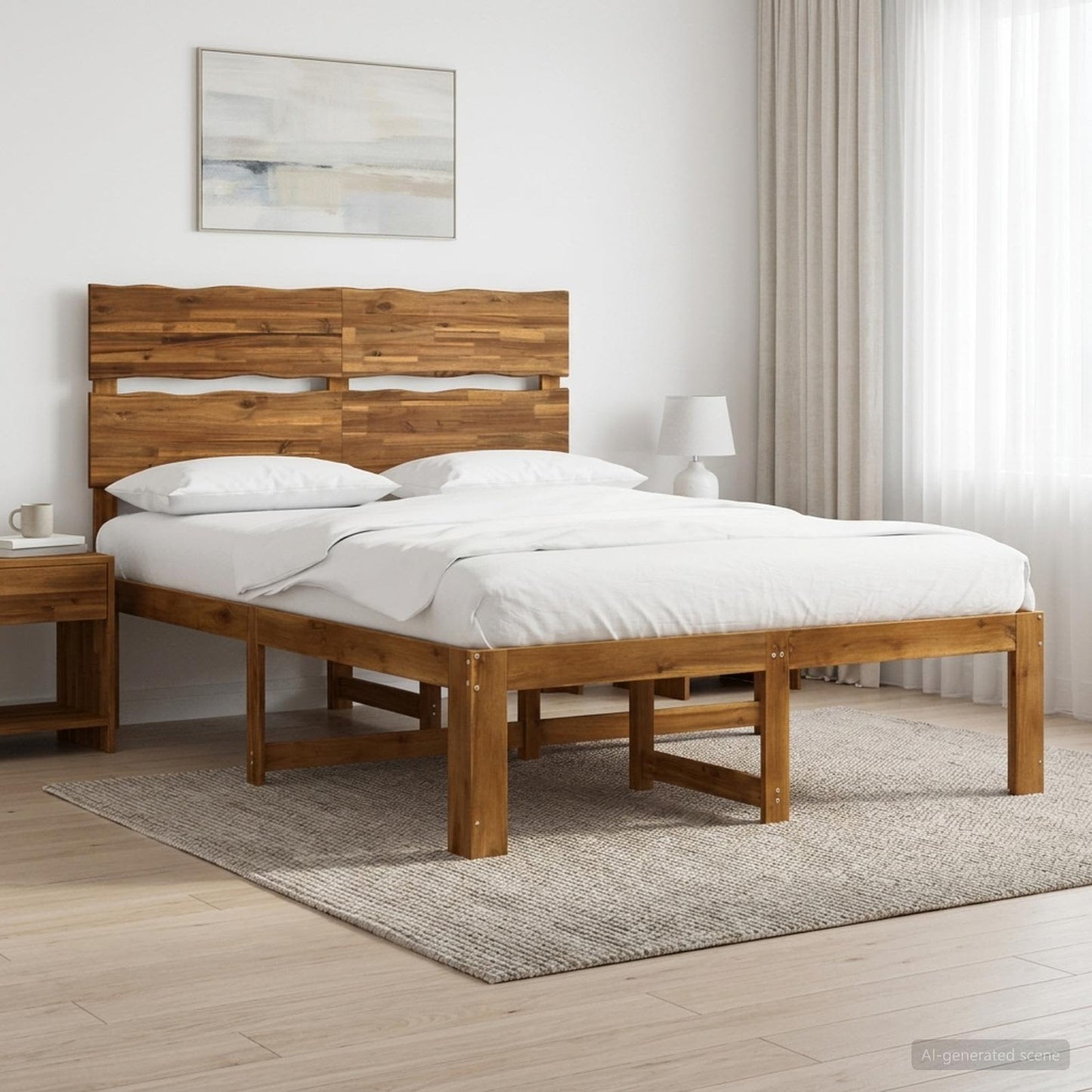 Double Bed Frame with Headboard ROSTOCK Natural 160 x 200 cm