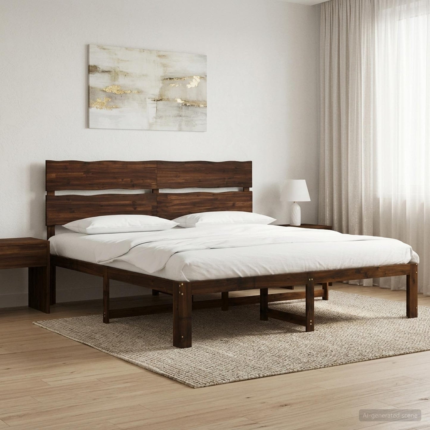 Double Bed Frame with Headboard ROSTOCK Dark Brown 180 x 200 cm