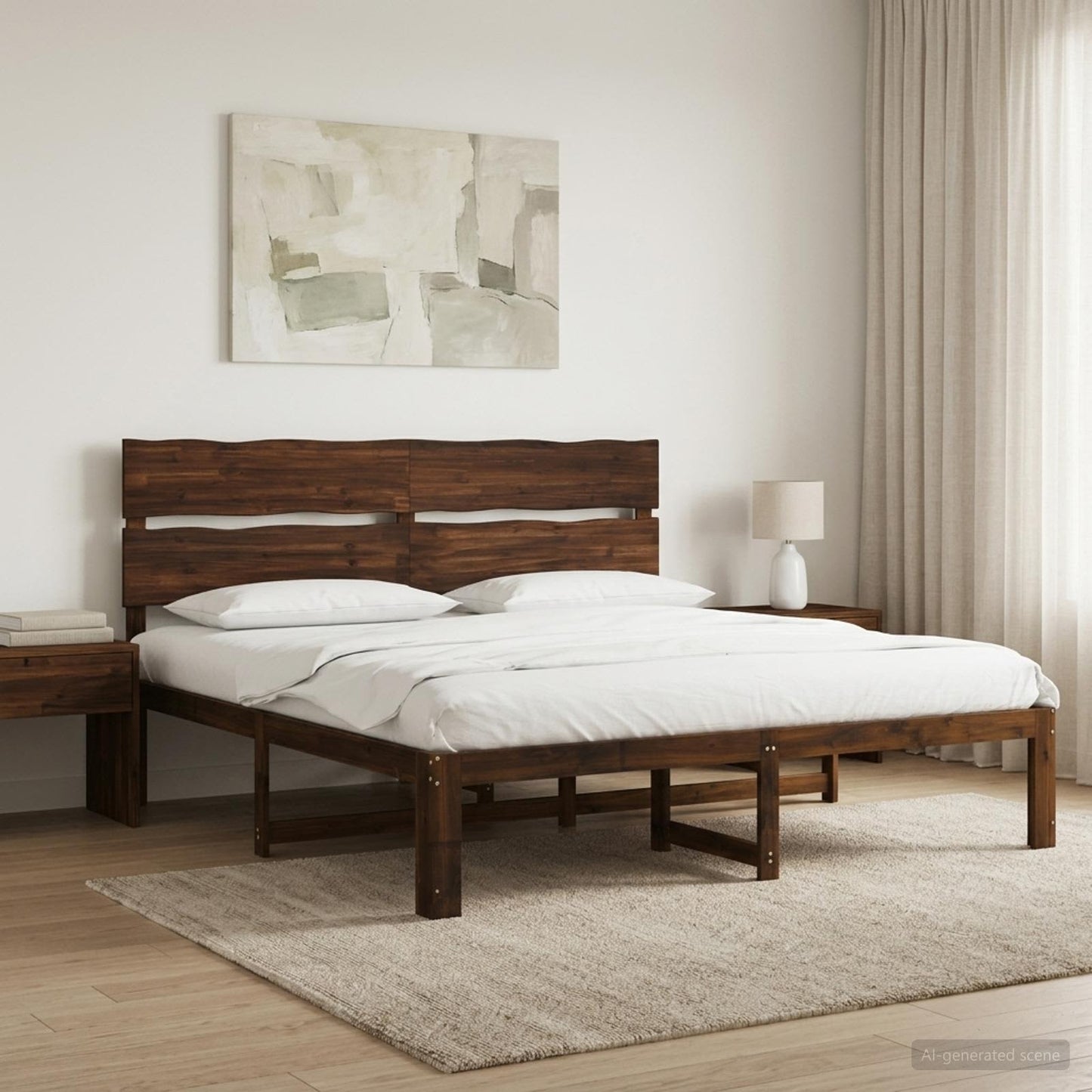 Double Bed Frame with Headboard ROSTOCK Dark Brown 200 x 200 cm