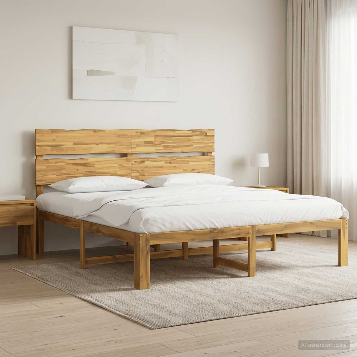 Double Bed Frame with Headboard ROSTOCK White 200 x 200 cm