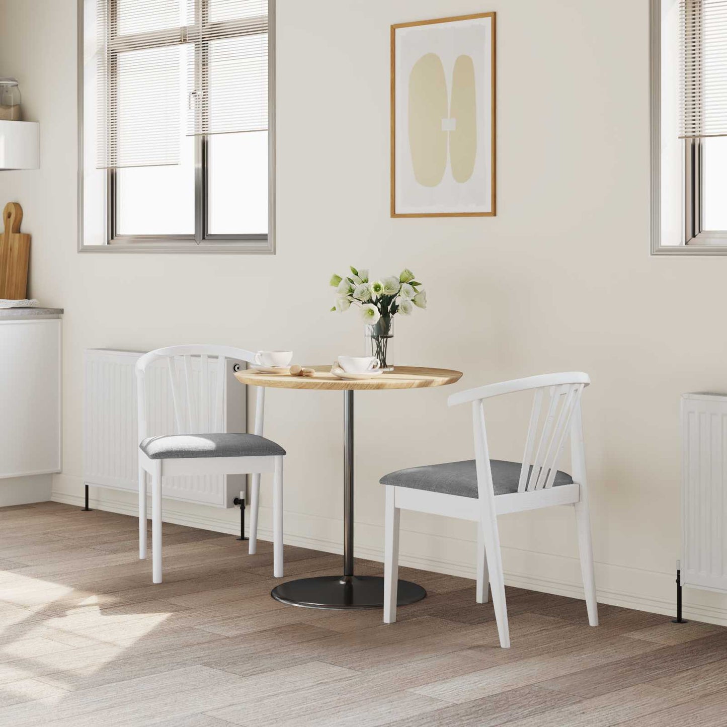 Dining Chair 2 pcs White and Grey Solid Rubberwood