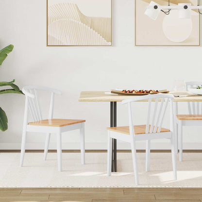 Dining Chair 2 pcs White and natural Solid Rubberwood