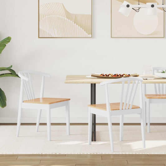 Dining Chair 2 pcs Solid Rubberwood White and natural
