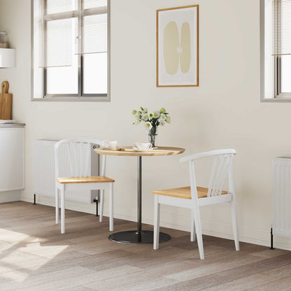 Dining Chair 2 pcs White and natural Solid Rubberwood
