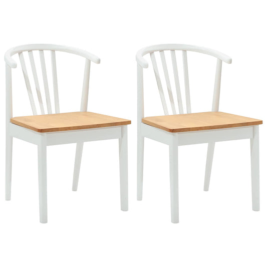 Dining Chair 2 pcs Solid Rubberwood White and natural