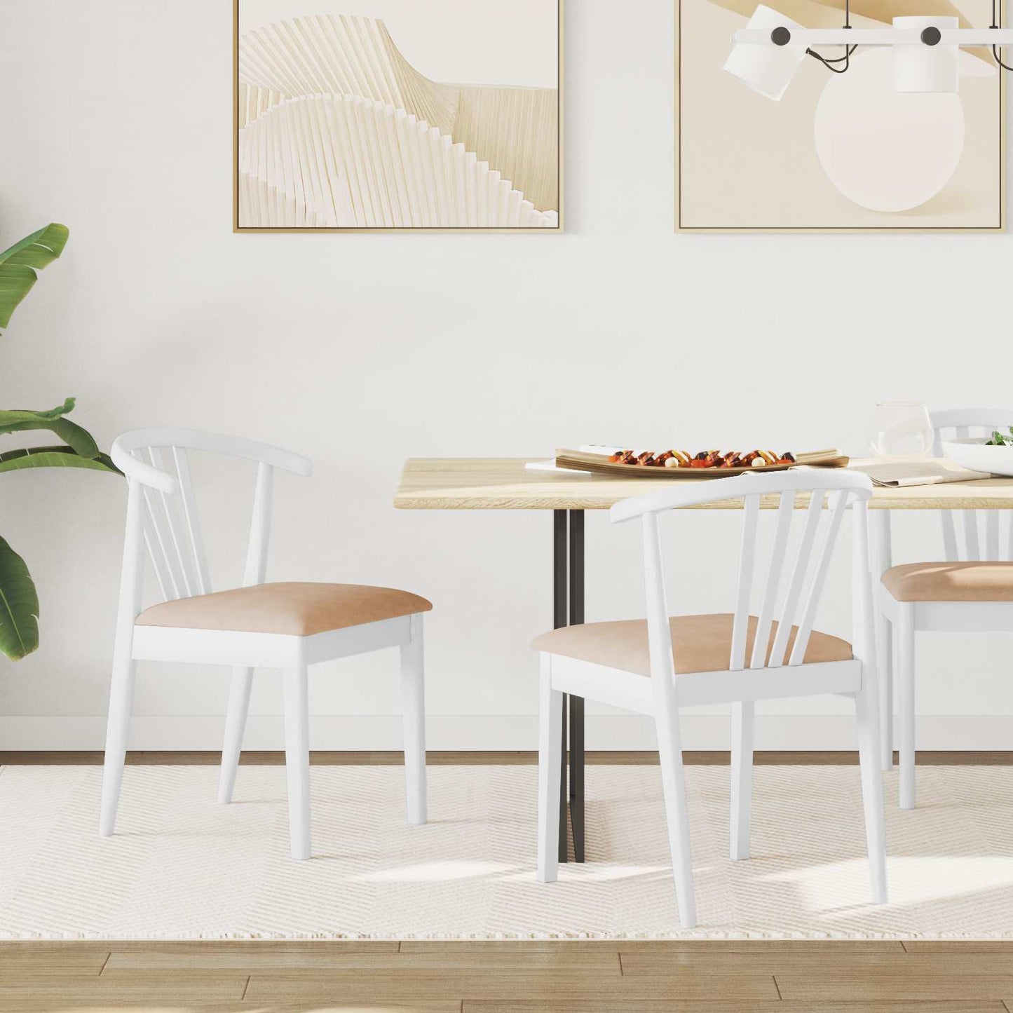Dining Chair 2 pcs White and Brown Solid Rubberwood