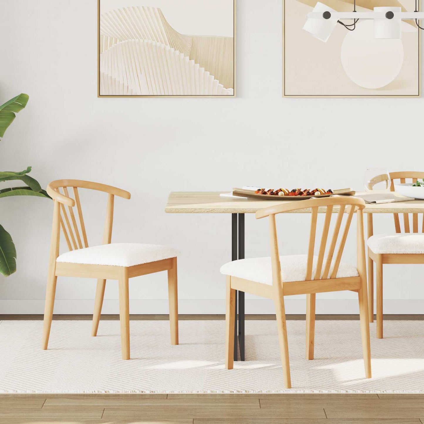 Dining Chair 2 pcs Natural and White Solid Rubberwood
