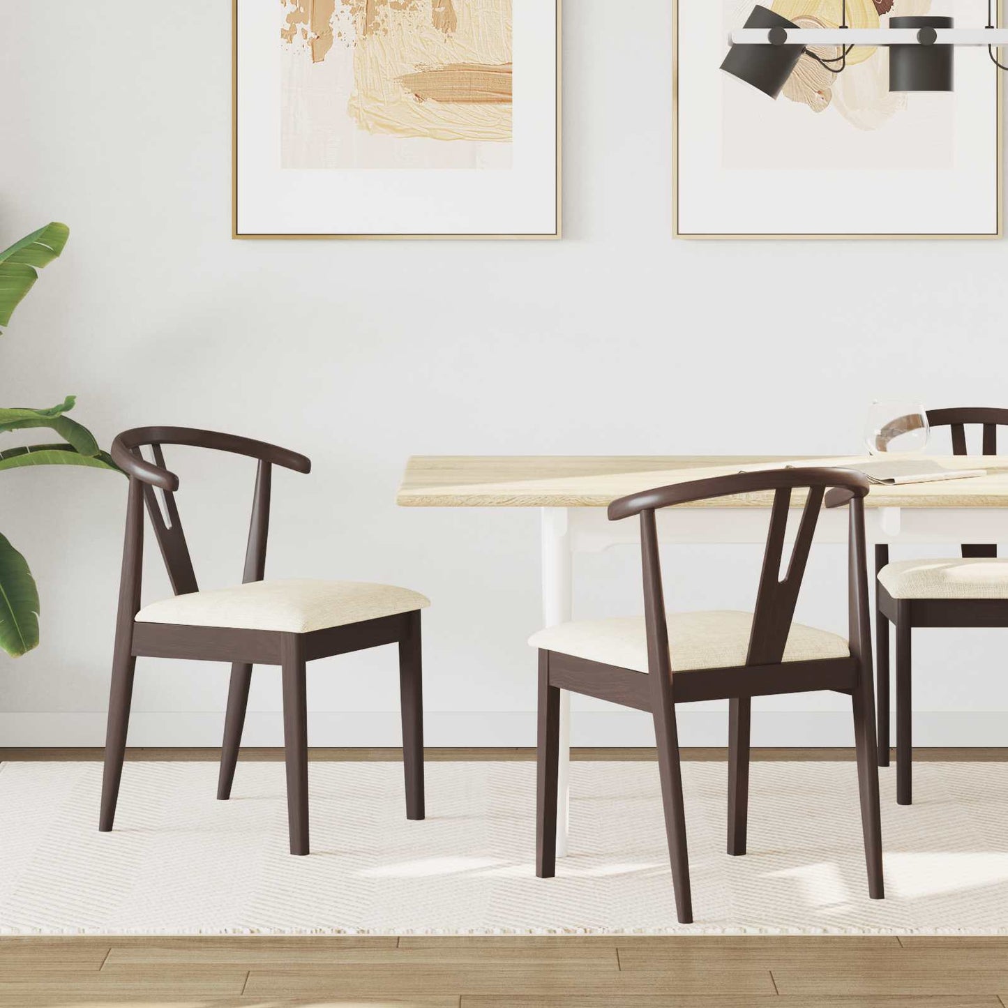 Dining Chair 2 pcs Light Brown and Light Solid Rubber Wood