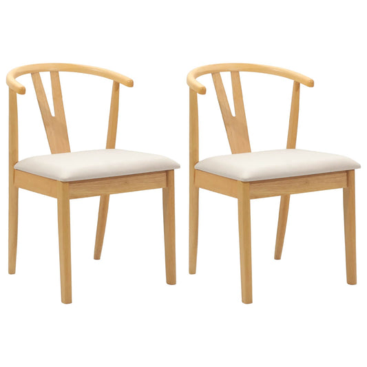 Dining Chair 2 pcs Solid Rubber Wood Natural and Light